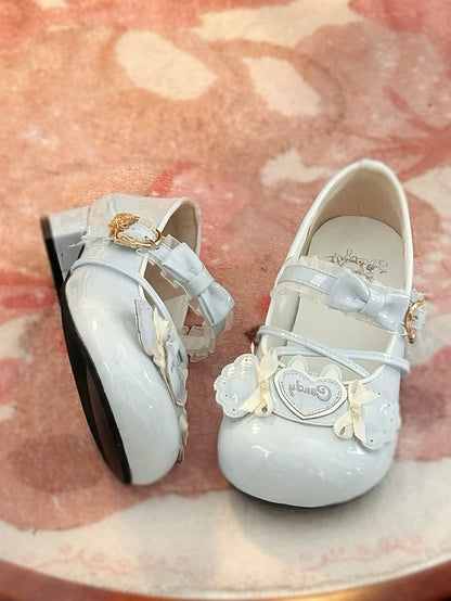 Candy Sweet Accents with Trim Shoes Themed Heel Bow Lolita Ruffle Low Blue