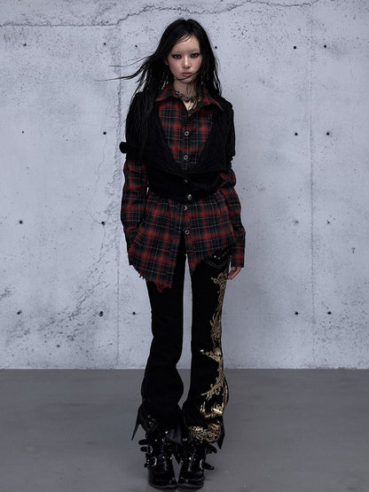 Hem Sleeve Tie Asymmetric Dye with Black Long Wasteland Top Red Punk