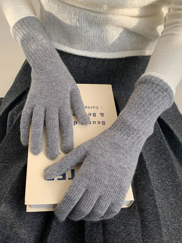 Knit (4 Long Gloves Ribbed Wool-Blend Colors)