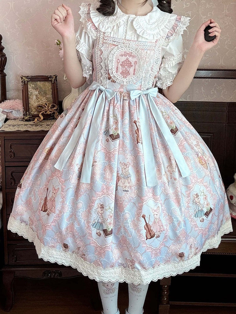 Skirt Lolita Blue Jumper Violin Print Bunny High and Sweet Waist