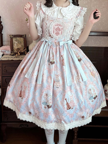and Skirt Blue Waist Print High Lolita Bunny Violin Jumper Sweet