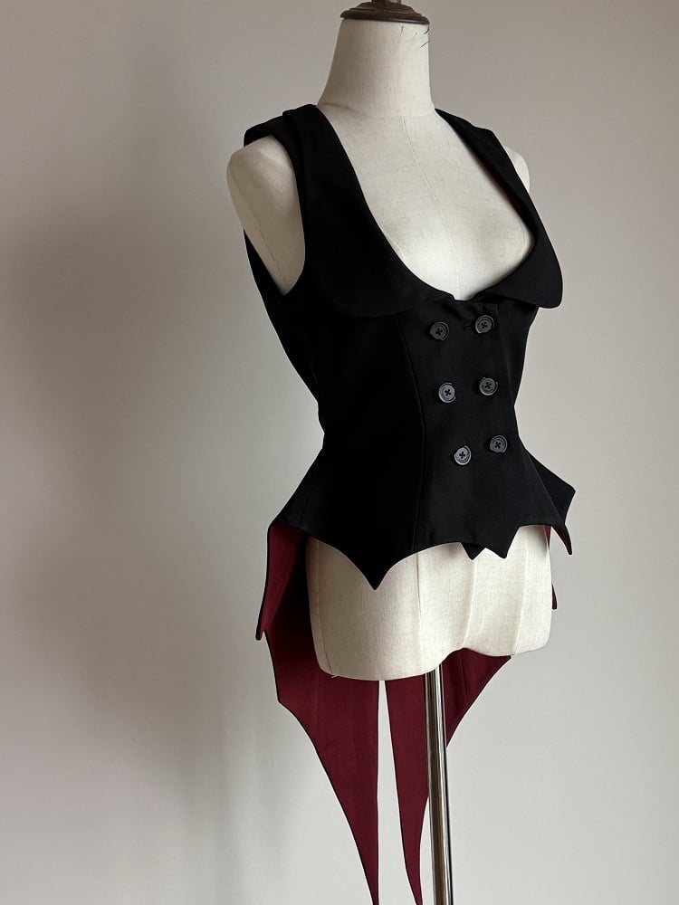 Gothic Vampire Waistcoat Bat and Wings Lolita Black Hemline Red