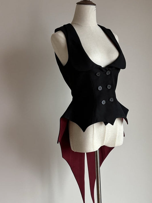 Gothic Vampire Waistcoat Bat and Wings Lolita Black Hemline Red