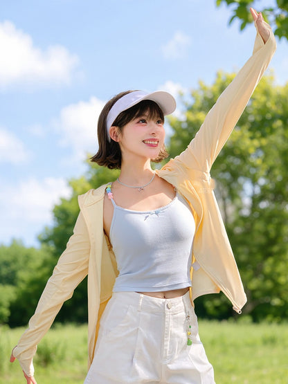 アプリコットキティプリントのゆったりサンプロテクションジャケット