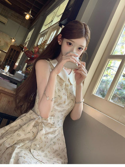 Apricot Floral Dress with Lace Trim - Qchiwawameme