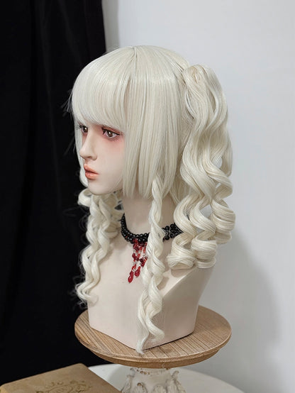 ローマンブロンドの前髪ウィッグ カール + ポニーテール 爪付き 2つ 48cm