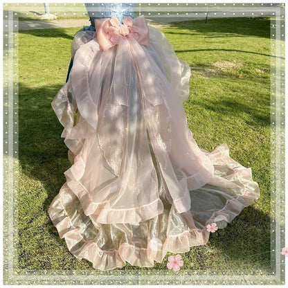Lolita Bow Train Skirt Tail – Rose Gradient Detachable Back Veil