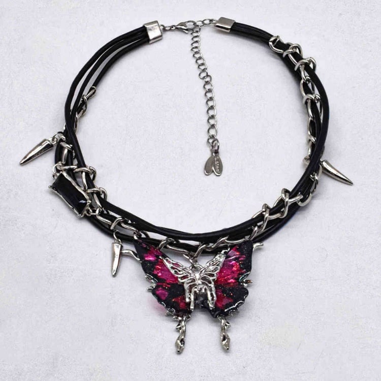 Rosenrot Dunkelblau Schmetterling Y2K Choker