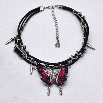 Rosenrot Dunkelblau Schmetterling Y2K Choker