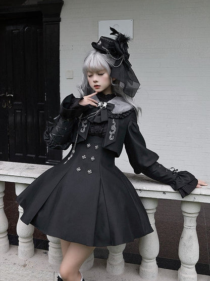 Black Lolita with Buttons Gothic Under Silver-tone Bust Dress