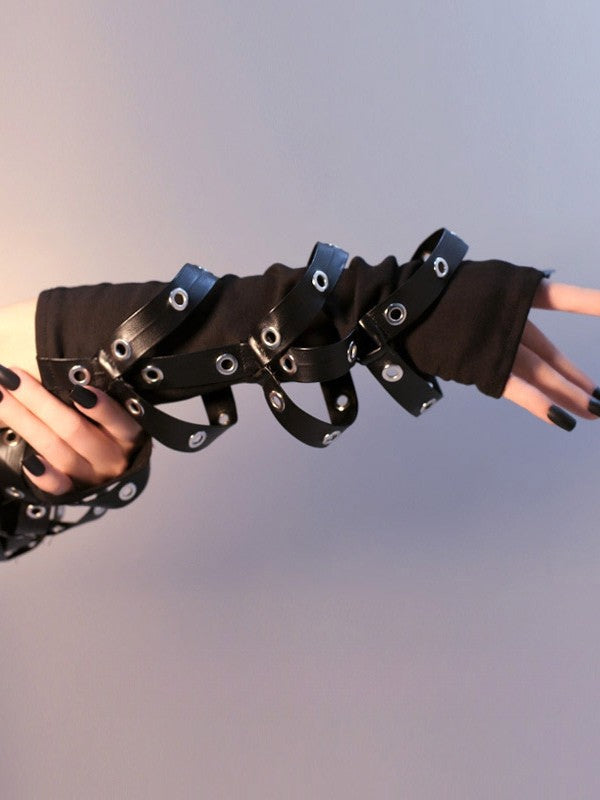 Gloves Black Studs Cyberpunk Details