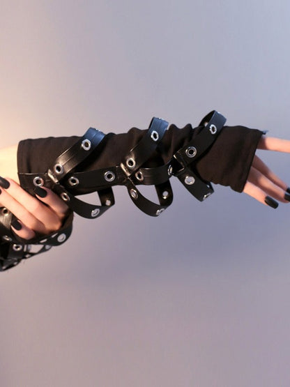 Gloves Black Studs Cyberpunk Details