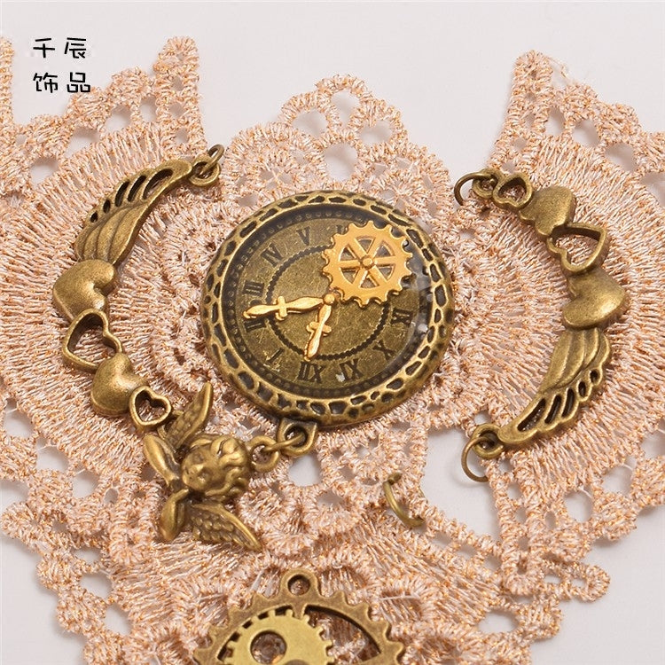 スチームパンクゴシックレースギアクロックフィンガーリングレースブレスレット