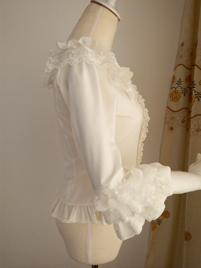 Vintage Round Neck 3/4 Trumpet Sleeve Lolita Blouse