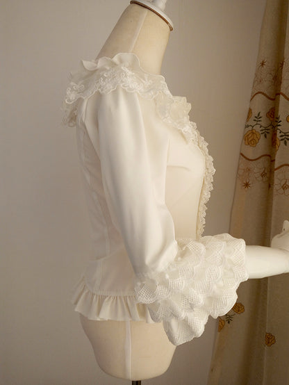 Vintage Round Neck 3/4 Trumpet Sleeve Lolita Blouse