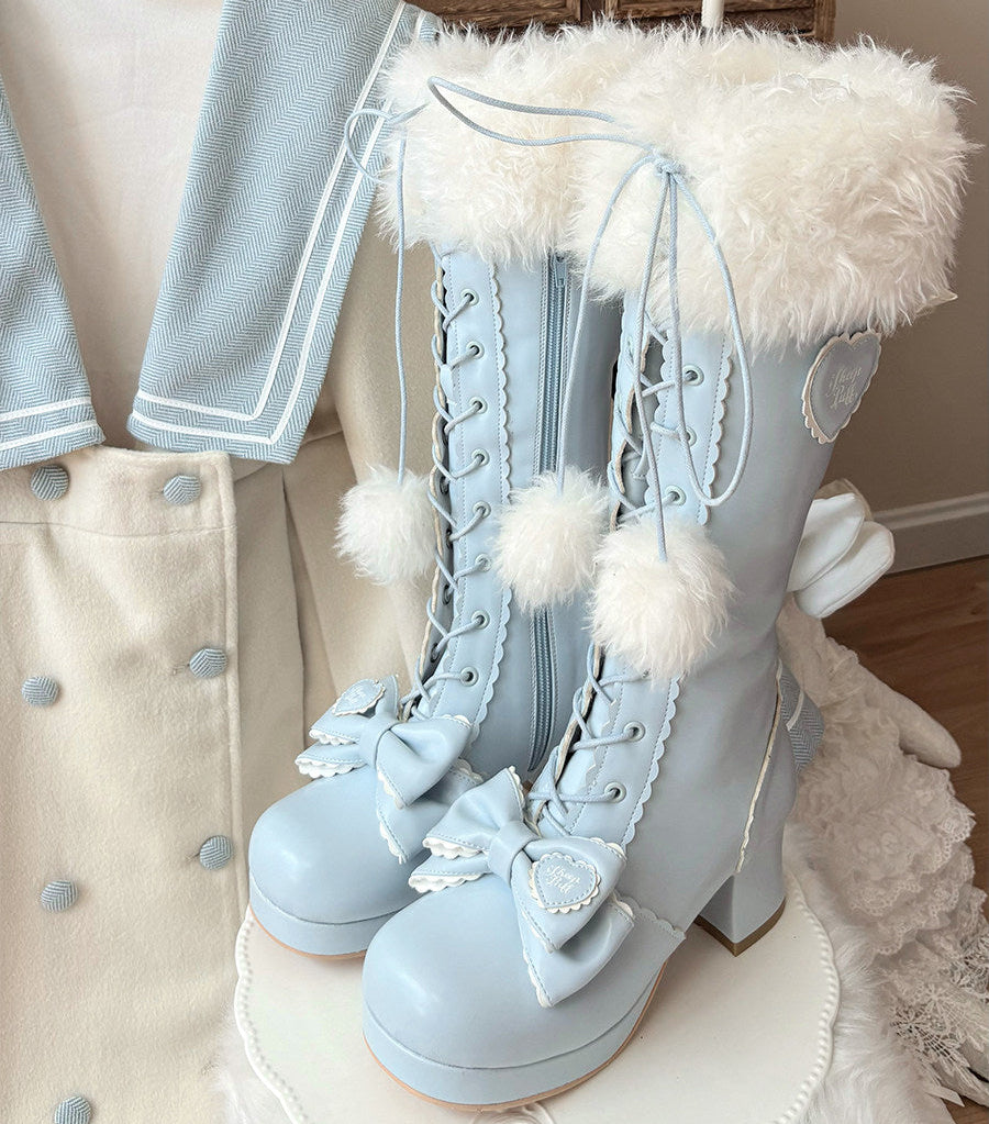 Top Boots Hybrid Elegant Brown Winter Lolita Bow