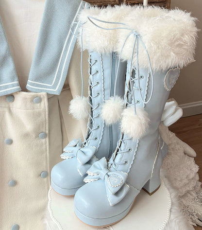 Top Boots Hybrid Elegant Brown Winter Lolita Bow