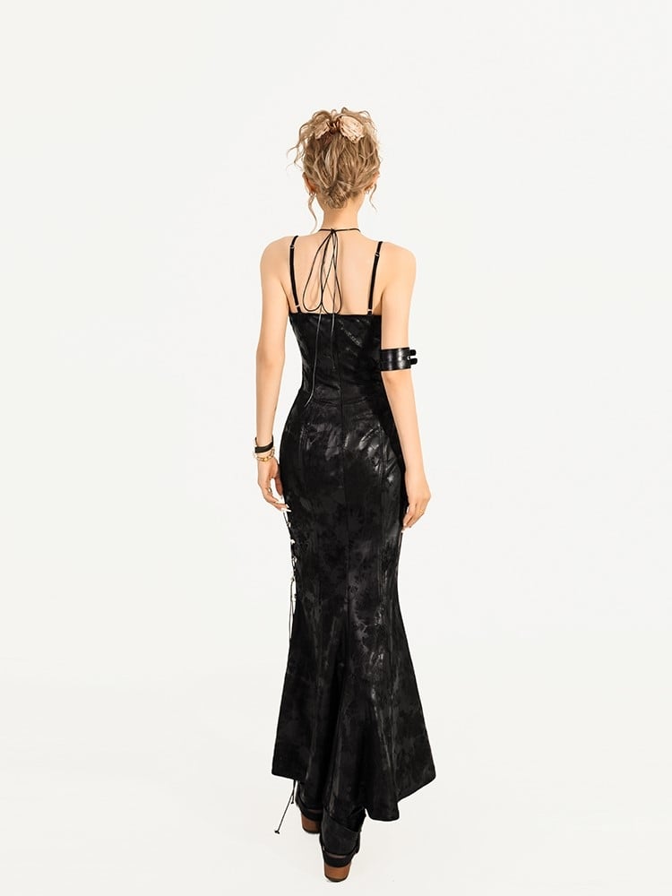 Dress Gothic Midi Slip Chain Slit High Suede Black Thigh with