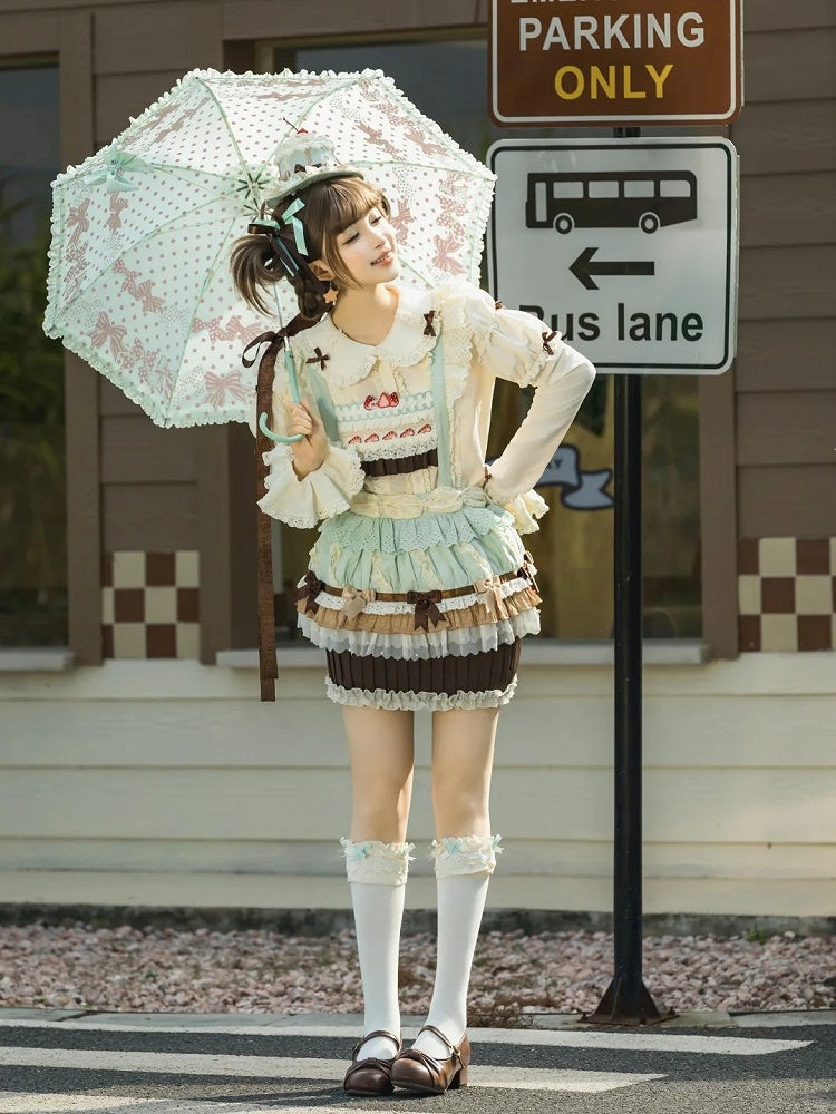 Bodice Sweet Mint Cupcake Overall Lolita Cake Hem Skirt Green Strawberry Chocolate Embroidery