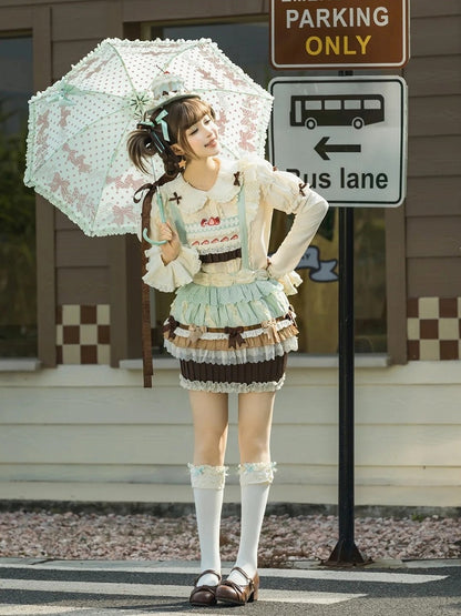 Bodice Sweet Mint Cupcake Overall Lolita Cake Hem Skirt Green Strawberry Chocolate Embroidery