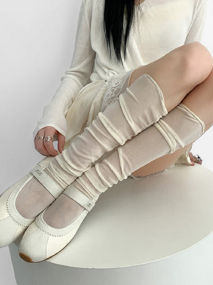 Beige/Rosa/Weiß/Hautfarbene, lockere Unterkniestrümpfe