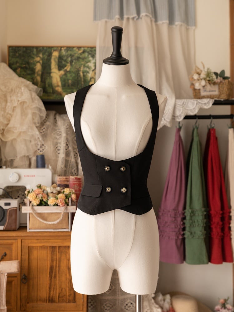 Black Double-Breasted Underbust Waistcoat