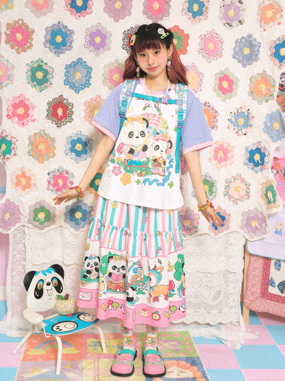 Rock mit Streifenmuster und Animalprint und geraffter Taille