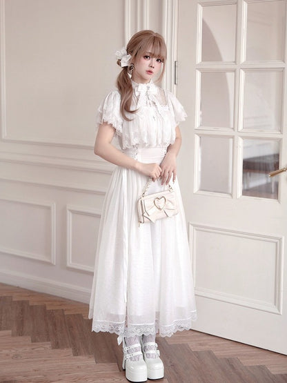 Black/White Lace Cutout Shoulder Jirai Kei Cross Dress - Tan Tuan