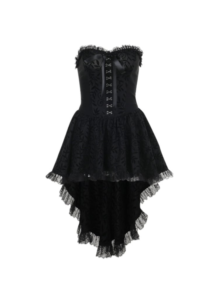 Black Gothic Off-the-shoulder Ruffled Lace High-low Neckline Dress
