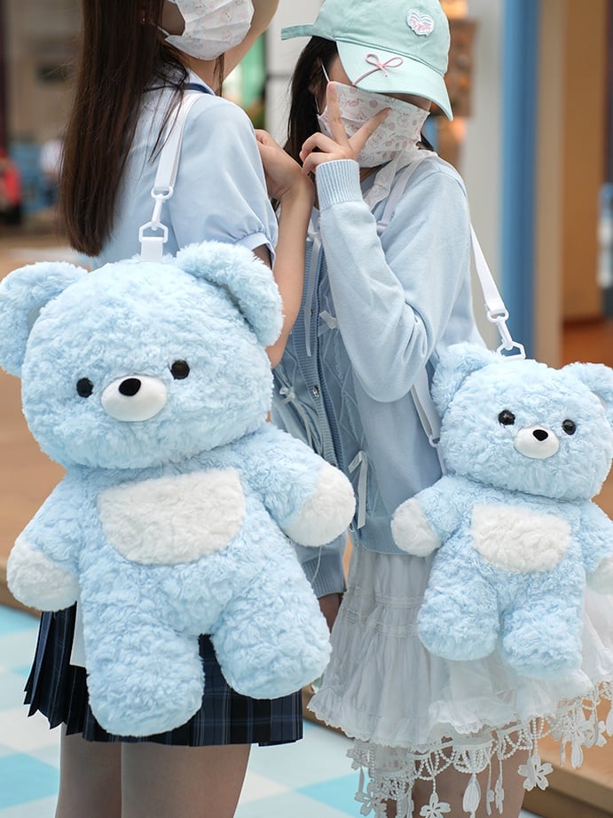 Blue Bear-shaped Plush Backpack Middle/Large Size