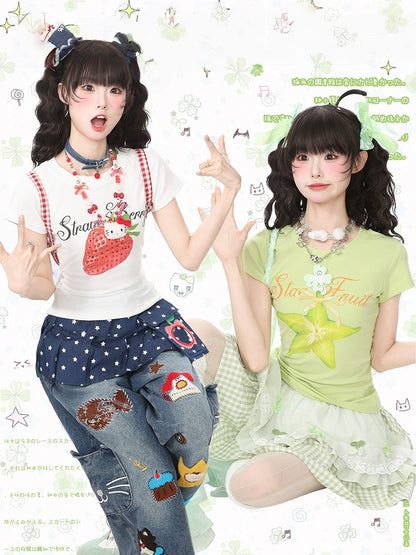 Green Star Fruit Print Tee - Languid Park