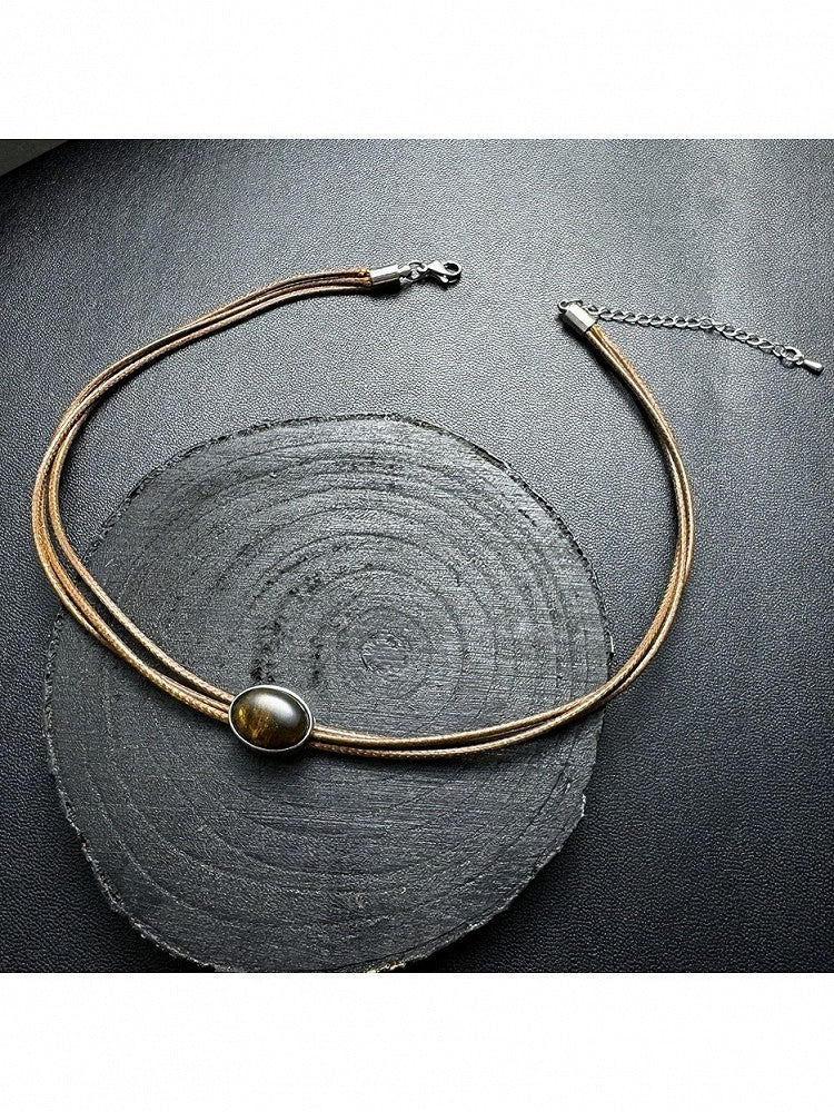 Brown Layered Rhinestone Pendant Necklace - YSHXS