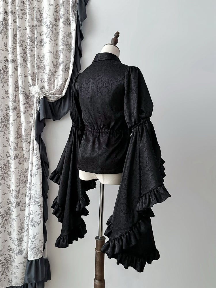 フリルベルロングロリータスリーブブラックボディスシャツ構造