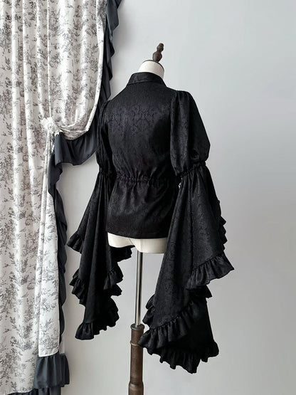 フリルベルロングロリータスリーブブラックボディスシャツ構造