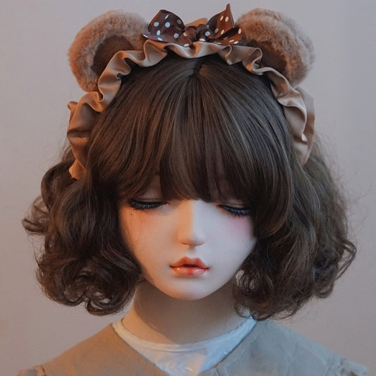 パターン耳蝶結び水玉ブラウン詳細クマKC