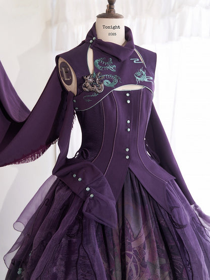 Purple Gothic Snake Bones Embroidery Sleeveless Top