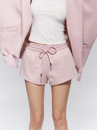Waist Drawstring Elastic Shorts Autumn Casual Pink with