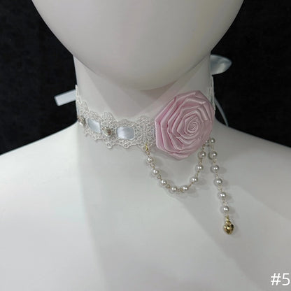 Floral Headpieces KC Set - Four-Color Necklace Lace Hime Chokers Lolita Bow