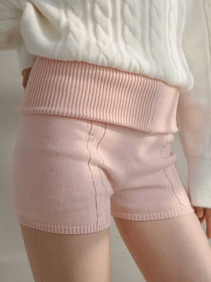 Cable Fold-Over Waist Shorts Knit