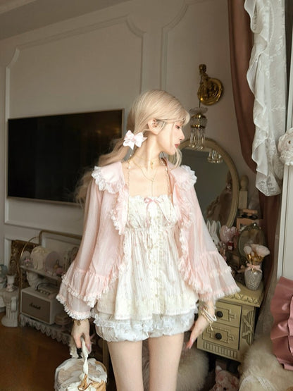 Cami Satin Top With Trim Floral Bows Lace Pink