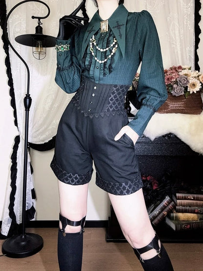 Lolita Boned Waist Corset Shorts Black Ouji High Belt Prince