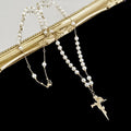 Pendant Necklace Chain Beaded Gold Cross Rose