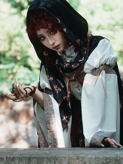 Black & Red Checked Pattern Lolita Cape with Embroidered Details - Neoludwig