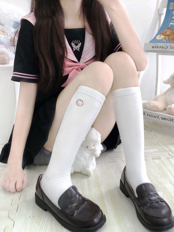 White/Black/Beige Calf Kitten Paw Cute Embroidered Socks