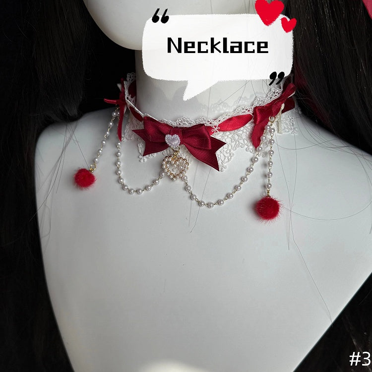 Hime - Set Hairband Lolita Accessory White Red