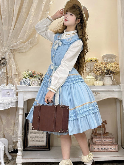 Lolita White Neckline Cuffs Blouse and with Ruffled Lace-Trimmed