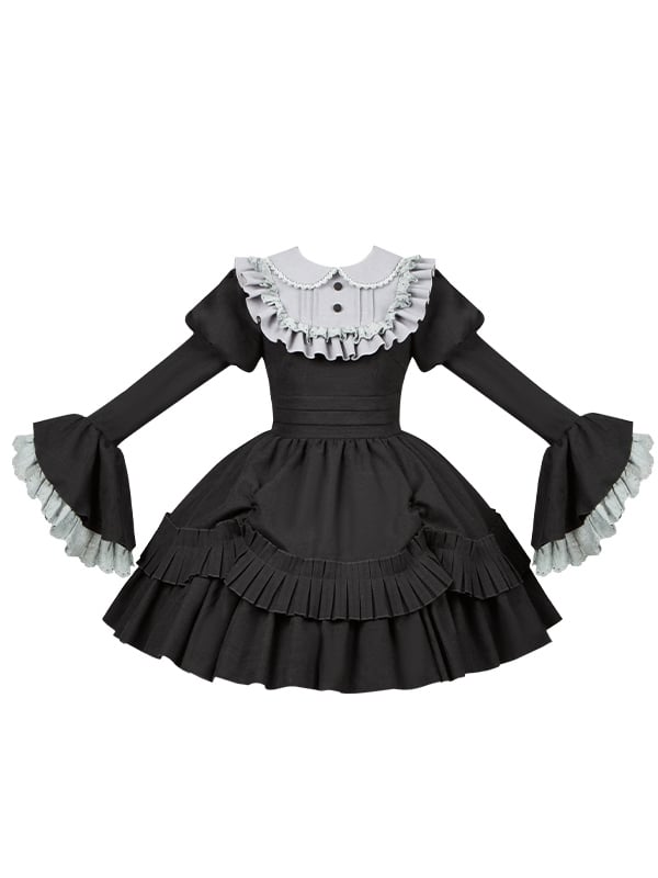Black and Gray Peter Pan Collar Juliette Sleeves and Bell Cuffs Lolita Dress