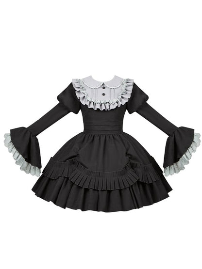 Black and Gray Peter Pan Collar Juliette Sleeves and Bell Cuffs Lolita Dress