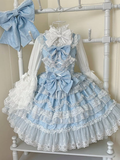 Pullover Schleifen Spitze Blau Rock Weiß Kleid Hanayome Trims Lolita Verziert