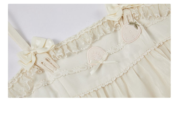 Beiges süßes Lolita-Kleid mit Schleifenakzenten und Rüschenbesatz